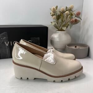 Vionic Willa Wedge Patent Leather Slip-on Loafer Cream Women's 7M NWB